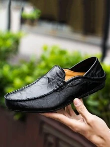 驾驶莫卡辛鞋男式一脚蹬穆勒鞋男式鞋男式休闲鞋吸烟拖鞋男式正装鞋男式大码鞋大地色系手工细底运动鞋 - 黑色 - 查看 5
