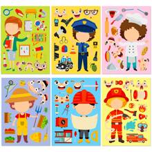 6pcs/Pack Educational Diy Puzzles Stickers For Occupation & Facial Expression Changing, Early Learning Pp Stickers For Developing Intelligence, Suitable As Holiday Children Kids Puzzle Gifts Stationery,Party Favors For Boys,Wall Stickers Boys,Kid Stickers