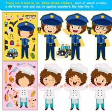 6pcs/Pack Educational Diy Puzzles Stickers For Occupation & Facial Expression Changing, Early Learning Pp Stickers For Developing Intelligence, Suitable As Holiday Children Kids Puzzle Gifts Stationery,Party Favors For Boys,Wall Stickers Boys,Kid Stickers