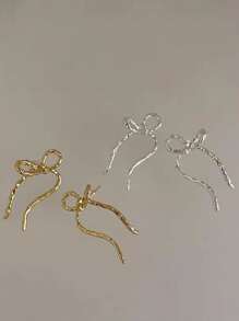 1 对女士不对称形状合金蝴蝶结设计耳环 - 合金蝴蝶結女耳環 - 查看 7