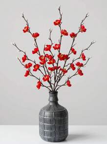 2 Pcs Artificial Flowers Red Plum Blossom 21.7'' Fake Winter Sweet Long Stem Plastic Flowers Home Hotel Office Wedding Party Garden Decor Gifts Birthday Graduation