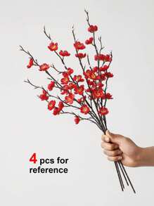2 Pcs Artificial Flowers Red Plum Blossom 21.7'' Fake Winter Sweet Long Stem Plastic Flowers Home Hotel Office Wedding Party Garden Decor Gifts Birthday Graduation