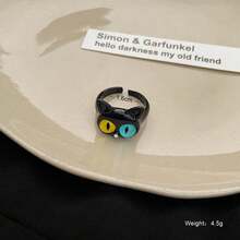 1pc Personalized Fashionable Cute Cartoon Cat Shaped Adjustable Open Ring For Women - Black - View 3