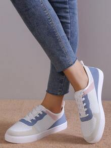 全新女款英倫風繫帶織品運動鞋,圓頭低筒厚底防滑鞋,時尚透氣厚底學生鞋 - 彩色 - 查看 5