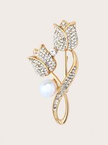 1件女士珠寶首飾黃金鉆石珍珠胸針 - 金黃色 - 查看 1