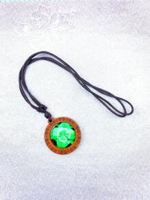 四葉草樹脂、壓克力和木質吊墜復古棕色蠟繩項鍊男女通用時尚配件 - 放大四葉草 - 查看 3