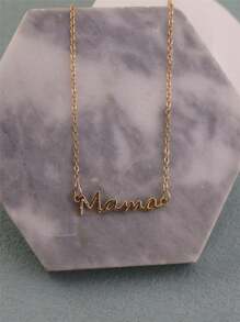 DUOSHENG 1pc Gold-Color 'mama' Pendant Necklace, Mother's Day Gift - Silver - View 5