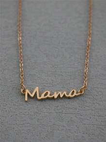 DUOSHENG 1pc Gold-Color 'mama' Pendant Necklace, Mother's Day Gift - Silver - View 1