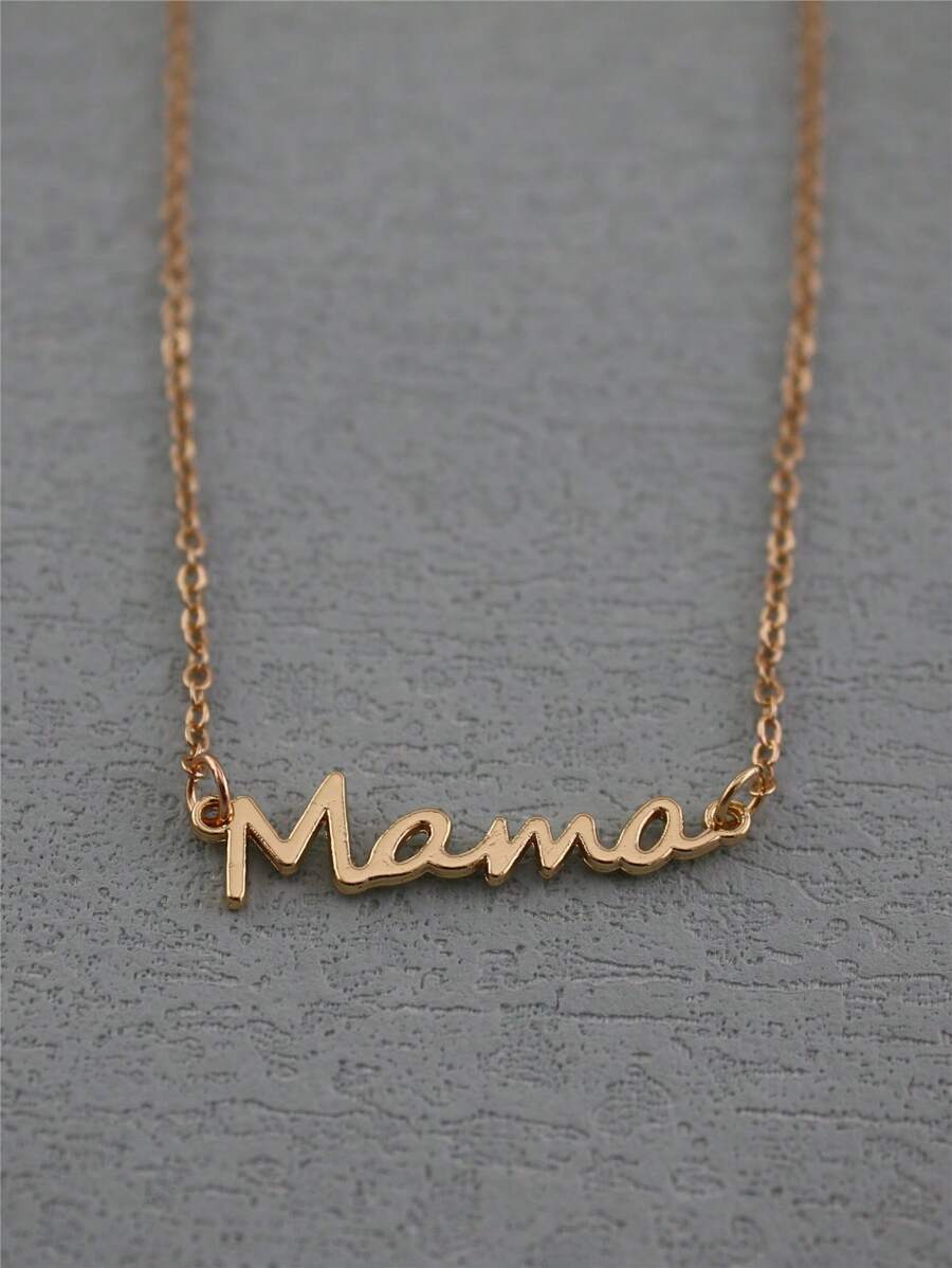 DUOSHENG 1pc Gold-Color 'mama' Pendant Necklace, Mother's Day Gift - Silver - View 1