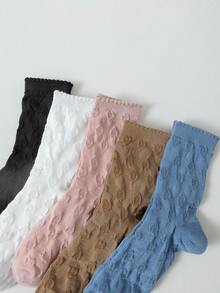 1/5 双女士洛丽塔风格纯色可爱荷叶边短袜，适合日常穿着（随机混合） - 彩色 - 查看 2