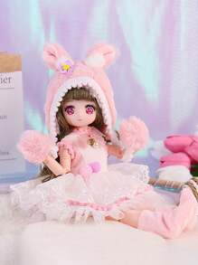 1入30cm Bjd 人偶卡通臉粉紅色萌系蘿莉塔裝人偶,可動關節和可更換衣服（1套裝） - 粉色 - 查看 3