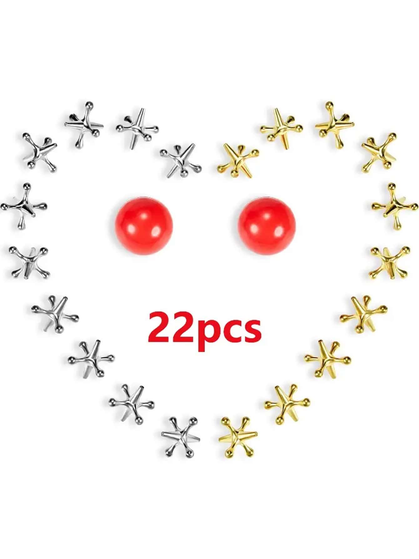 22入組復古金屬jacks遊戲: 經典地面遊戲套件- 20支jacks和2個球,萬聖節感恩節聖誕禮物 - 紅色 - 查看 1