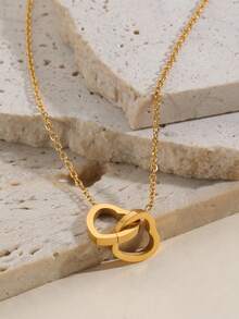 1pc Fashionable & Personalized Dual Loop Heart Pendant Necklace Made Of Stainless Steel With 18k Gold Plating. Suitable For Holiday, Daily Wear, Friends, Family As A Gift, Comes With Gift Box - Golden - View 4