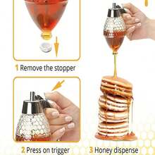 Creative Press-Type Glass Honey Jar, Sauce Bottle, Leakproof Dispenser With Funnel-Shaped Mouth, Syrup Pitcher, Comes With Base 1pc - Clear - View 8