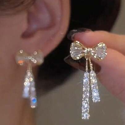 1 đôi vui tươi Pha lê Bowknot & Tua trang trí Hoa tai Với Pha lê Đối với phụ nữ , Thích hợp Đối với Mặc hàng ngày , Lễ hội , Buổi tiệc