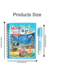 1pc Magic Water Drawing Book Quiet Book For Baby, Painting & Coloring Book, Educational Toy That Develops Color Awareness And Fine Motor Skills For Preschool Age. Variants: Space, Ocean Animals, Vehicles And Busy Birthday Party - Baby Blue - View 9