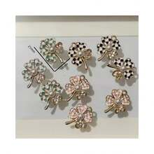 9入組KC金鍍方格愛心葉子設計人造珍珠和鑽石裝飾，適用於DIY珠寶製作（手鍊，項鍊，耳環，吊墜） - 彩色 - 查看 2