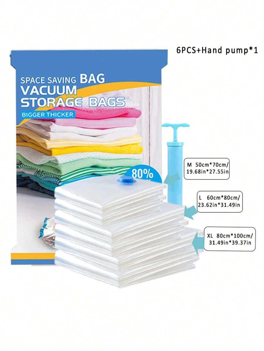 批發藍色密封式厚型真空壓縮袋,大號透明毯子真空收納袋,適用於家庭衣物分類和儲存 - 無色 - 查看 1