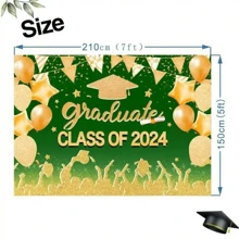 1pc 2024 Graduation Background Green And Gold Congratulations Graduation Background 2024 Prom Party Background Photo Booth Props (210x150cm) - Multicolor - View 2