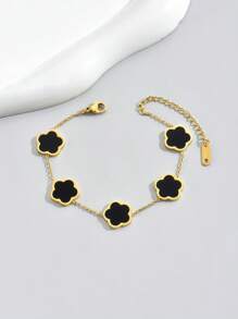 LIEBEIRIS 1pc Stainless Steel Penta Flower Design Bracelet For Women, 18k Gold-Plated Valentines