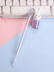 1pc Random Color Glitter Cherry Blossom Rabbit Design Ballpoint Pen, Suitable For School Students Back To School - Pink - View 6