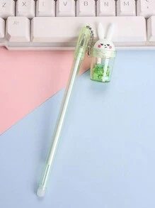 1pc Random Color Glitter Cherry Blossom Rabbit Design Ballpoint Pen, Suitable For School Students Back To School - Pink - View 5