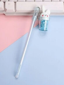 1pc Random Color Glitter Cherry Blossom Rabbit Design Ballpoint Pen, Suitable For School Students Back To School - Pink - View 3