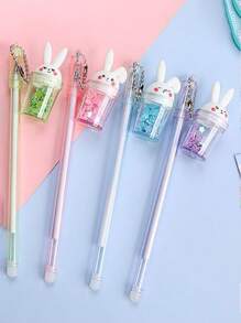 1pc Random Color Glitter Cherry Blossom Rabbit Design Ballpoint Pen, Suitable For School Students Back To School - Pink - View 1
