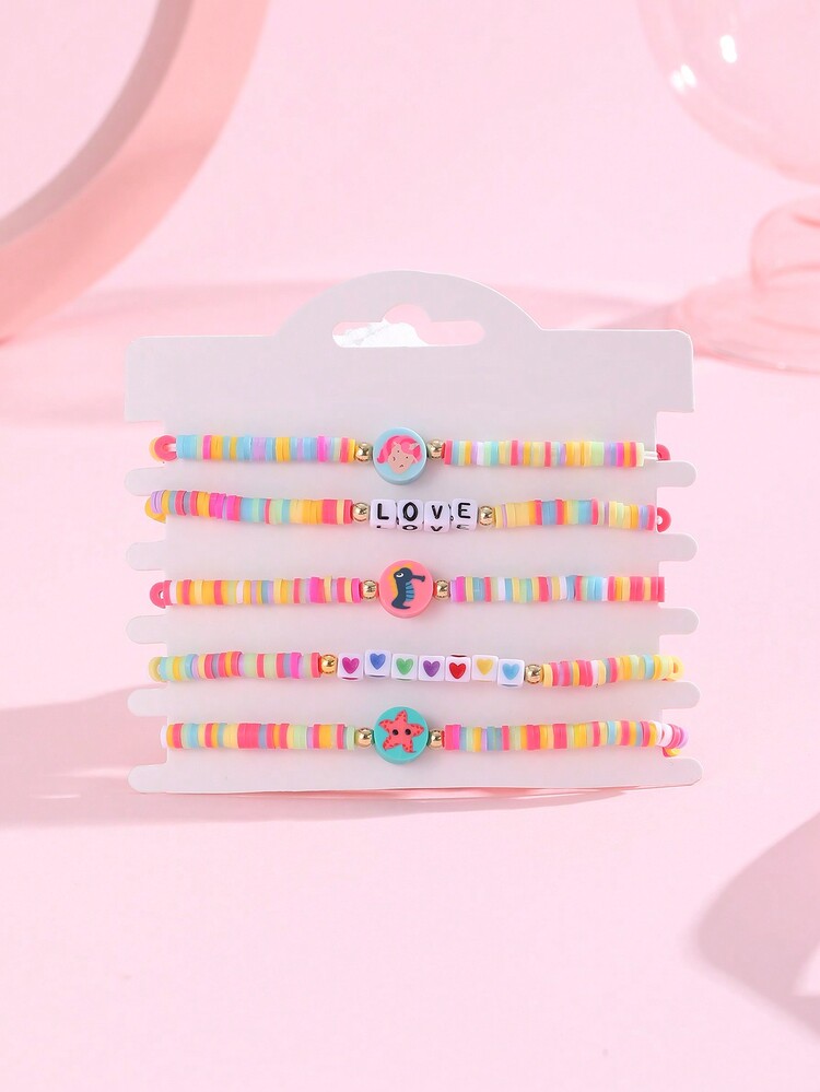 5入組女士時尚粉色海洋風格柔軟陶瓷手環套裝珠寶禮品 - 海星&美人魚&海馬 - 查看 11