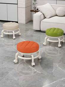 高級pu皮&鐵藝小凳,配通用輪子-多功能家用低凳,海綿墊座-支持200磅-適用於幼童學步和換鞋 - 米色 - 查看 8