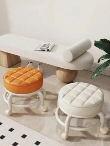 高級pu皮&鐵藝小凳,配通用輪子-多功能家用低凳,海綿墊座-支持200磅-適用於幼童學步和換鞋 - 米色 - 查看 7