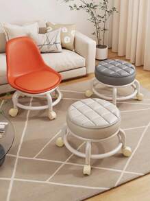 高級pu皮&鐵藝小凳,配通用輪子-多功能家用低凳,海綿墊座-支持200磅-適用於幼童學步和換鞋 - 米色 - 查看 2