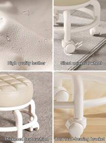 高級pu皮&鐵藝小凳,配通用輪子-多功能家用低凳,海綿墊座-支持200磅-適用於幼童學步和換鞋 - 米色 - 查看 3