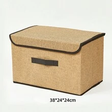 仿麻無紡布收納盒,桌面可摺疊多功能衣服和玩具整理盒 - 棕色 - 查看 1