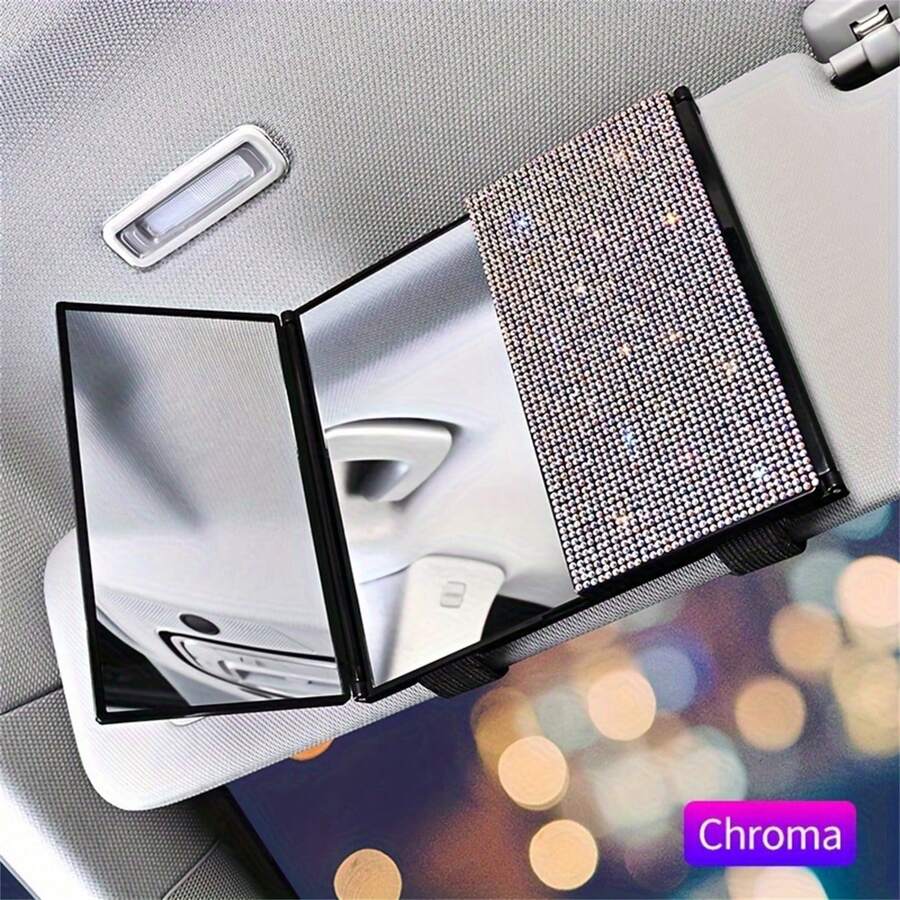 汽車三折化妝鑽鑲鏡,汽車遮陽板化妝鏡,汽車內部後視鏡 - 彩色 - 查看 1