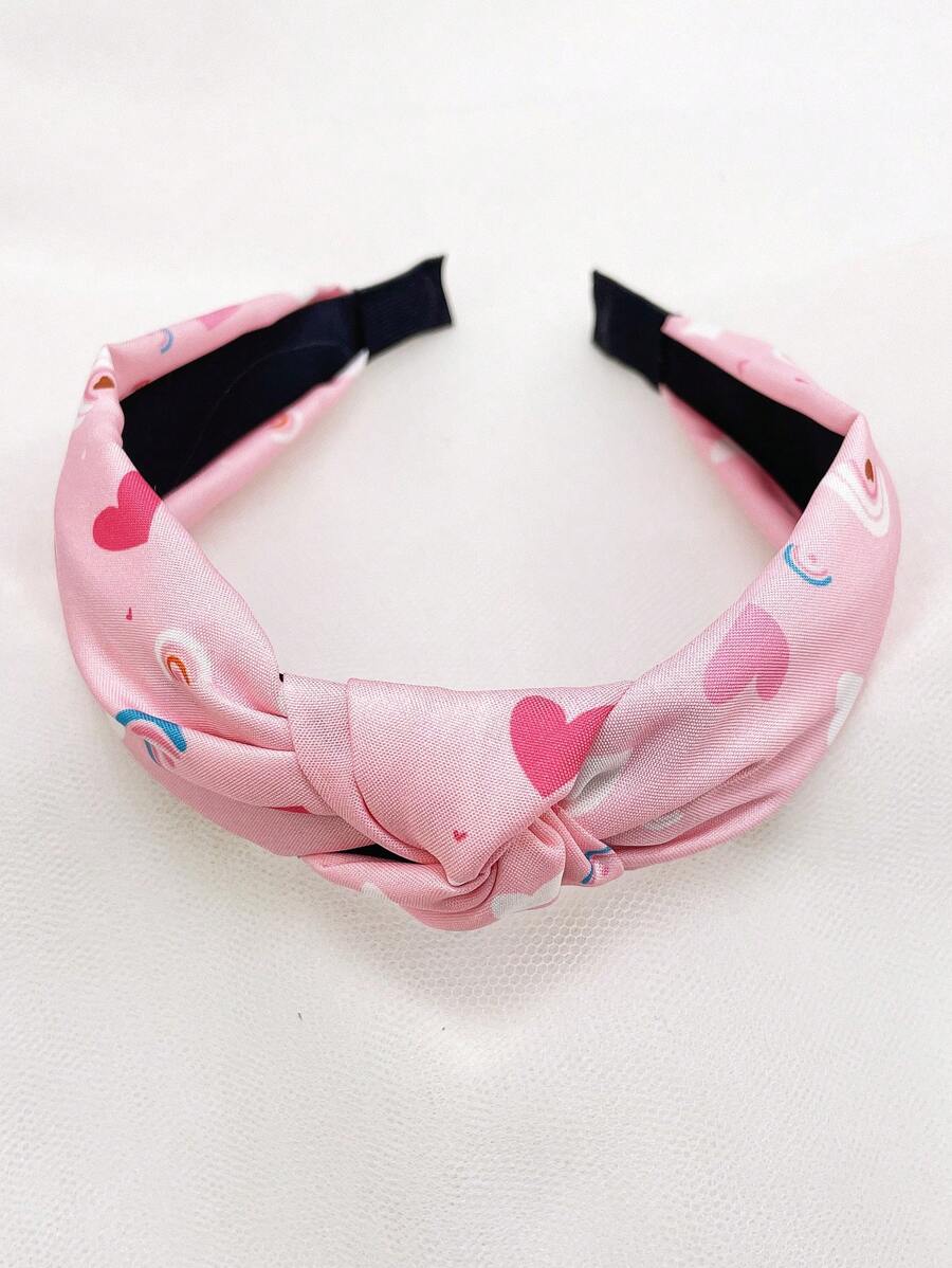 1入粉色女士寬布頭帶，結心設計，適用於通勤，街頭穿搭，情人節和日常使用 - 粉色 - 查看 1