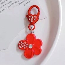 1pc Red Flat Resin Pendant With Resin Decoration, Spring Clip And Zipper Pull, Cute Bag Decoration For Daily Use, Date And Gift For Women Key Chain Charms - Red - View 3