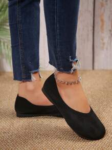 Women's Flat Loafers, Slouchy Knit Casual Shoes - Black - View 5