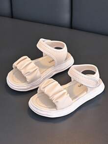 1pair Girls' Lightweight & Comfortable Sweet & Lovely & Simple & Princess Style Flat Outdoor Sandals Suitable For Summer - Beige - View 3