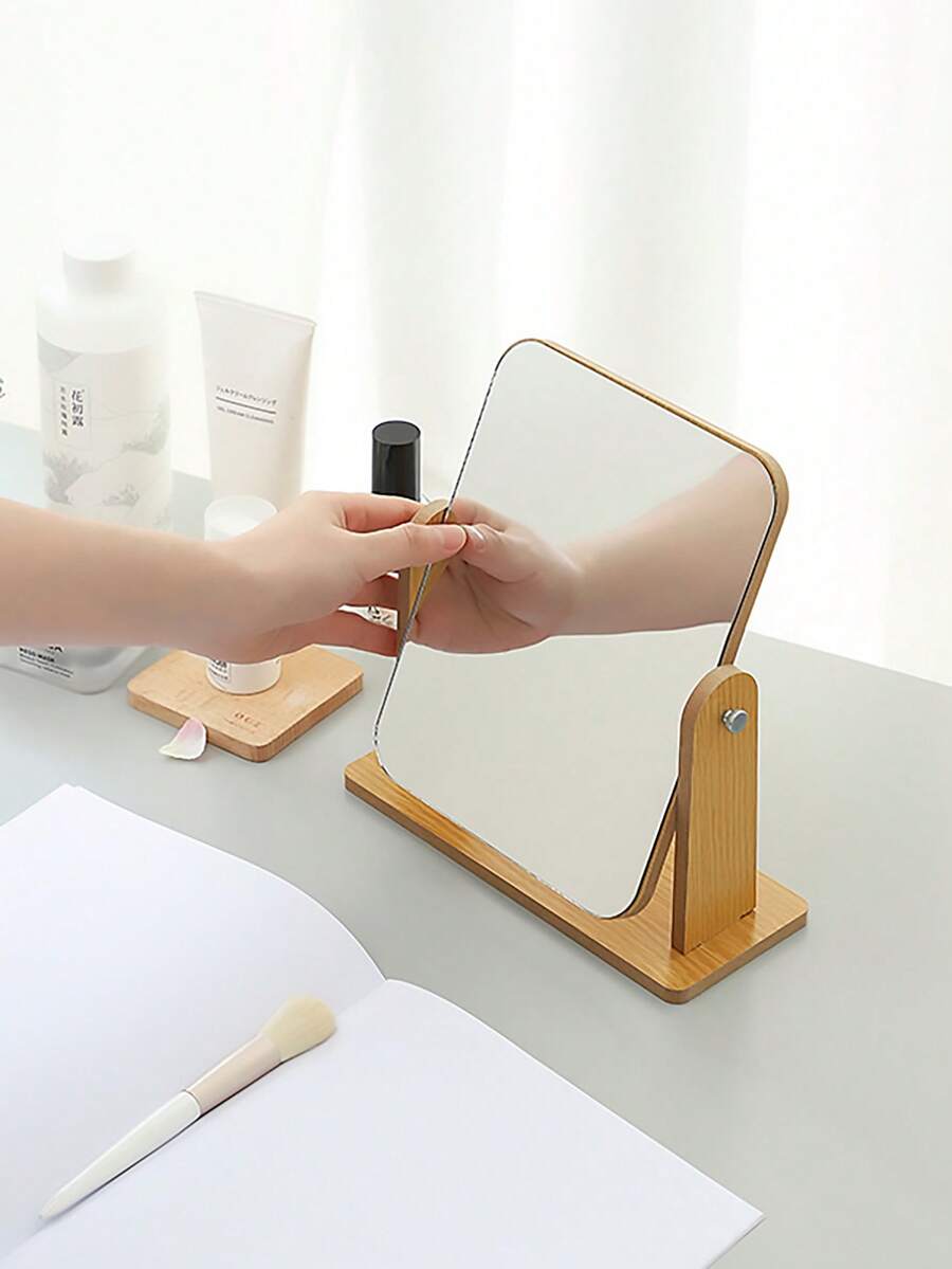 1入組簡約木製化妝鏡,旋轉式桌上化妝鏡 - 木質色 - 查看 1