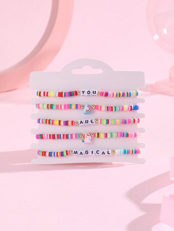 Ensemble De 5 Bracelets En Céramique Douce De Style Océanique Rose Pour Femmes, Cadeau De Bijoux À La Mode