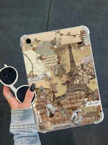 Funda de tablet impresa con collage de periódico viejo, de concha suave y amarillenta, compatible con iPad - Multicolor - Ver 5