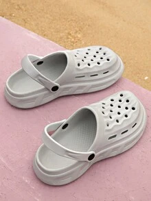 女士夏季新款灰色厚底軟底拖鞋,防滑底,適用於室內浴室使用或海灘假期 - 灰色 - 查看 4