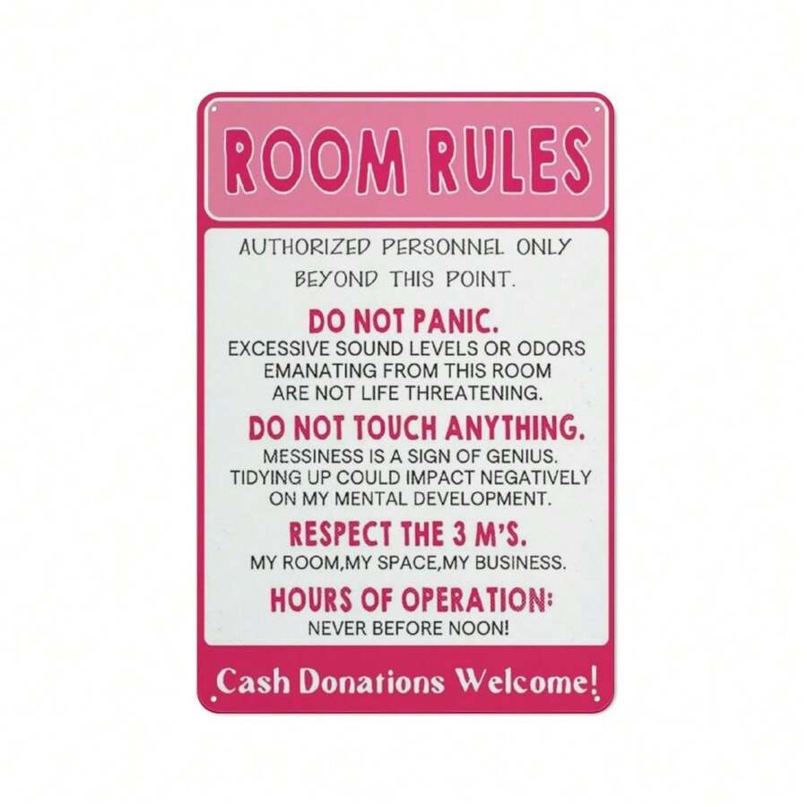 1個鋁製標誌室內規則有趣鋁製標誌,適用於青少年女孩男孩臥室/遊戲房門飾,宿舍牆壁配件酷物8 X 12英寸/ 20 X 30厘米 - 規則 - 查看 1