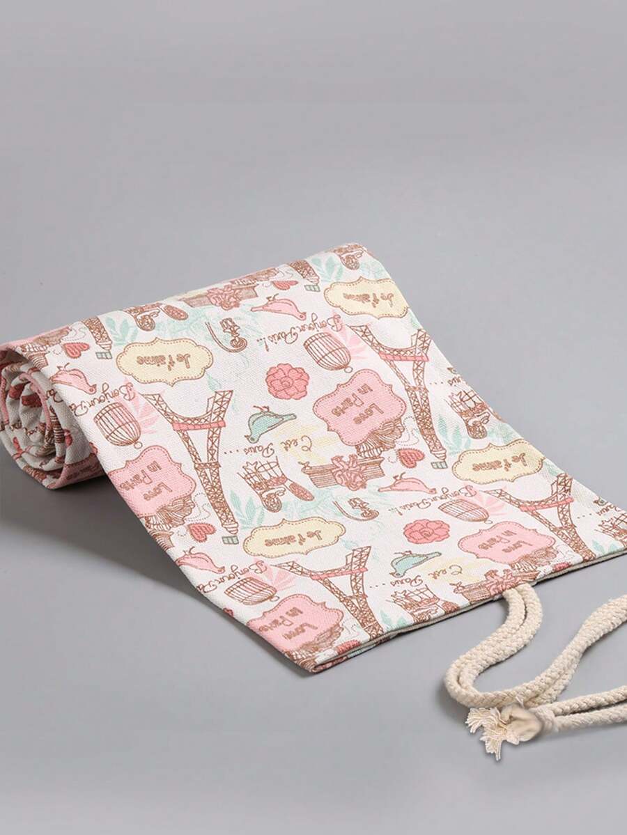 Eiffel 12 lỗ Cuộn lên Túi bút chì - Màu be - Xem 1