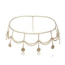 波西米亞風格多層金色吊墜腰鏈女式時尚珠寶皮帶體鏈派對禮物珠寶 - 復古銀色 - 查看 5
