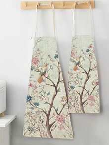 1件印有鳥兒和樹枝圖案的廚房圍裙 - 粉色 - 查看 2