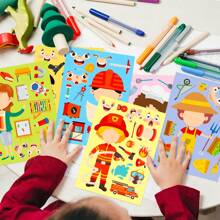 6pcs/Pack Educational Diy Puzzles Stickers For Occupation & Facial Expression Changing, Early Learning Pp Stickers For Developing Intelligence, Suitable As Holiday Children Kids Puzzle Gifts Stationery,Party Favors For Boys,Wall Stickers Boys,Kid Stickers