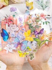 CANDY POETRY 1包/60張日記貼紙,蝴蝶和花朵插畫裝飾,節日diy拼貼材料,創意文具,適用於剪貼簿和學校用途 - 紫色 - 查看 3