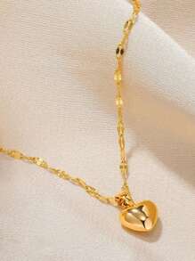 不銹鋼項鍊時尚優雅的復古桃心吊墜項鍊,適用於宴會禮物女士飾品 - 金色 - 查看 5